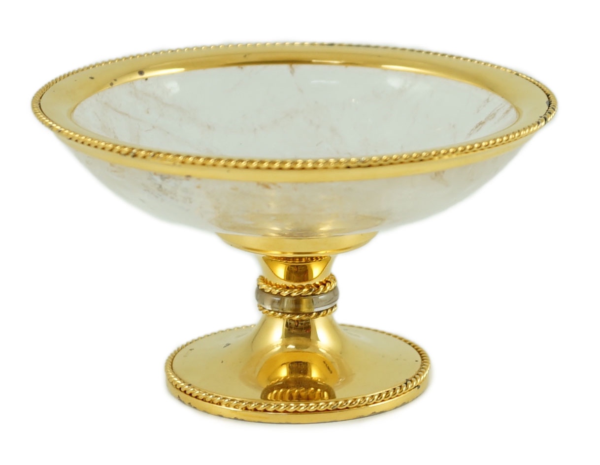 An early to mid 20th century German silver gilt mounted gilt rock crystal pedestal dish, by Gayer & Krauss